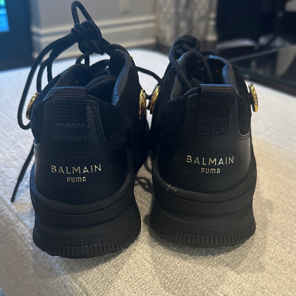 Balmain Black Sneakers with Gold Details